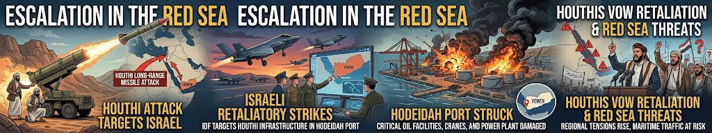 Topic 2 — Escalation in the Red Sea: Israeli Strikes on Hodeidah and Houthi Retaliation